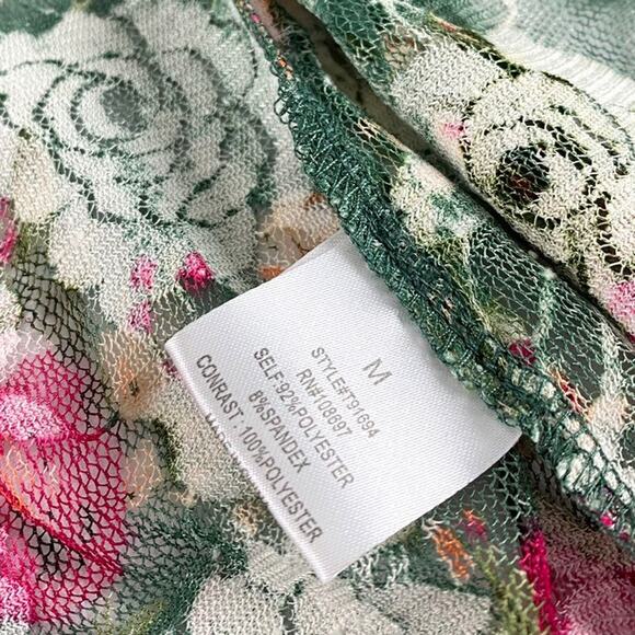 Sweet Rain Sage Floral Mesh Fringe Cardigan Cover Up Shawl Sz Medium - Picture 8 of 11